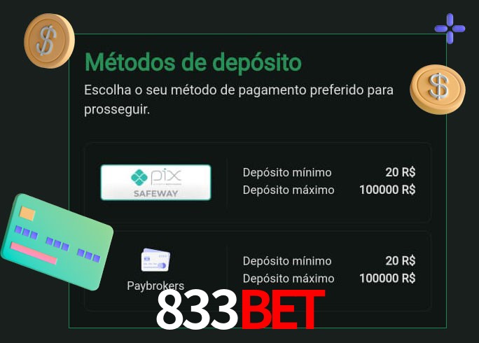 O cassino 833Bet oferece uma grande variedade de métodos de pagamento